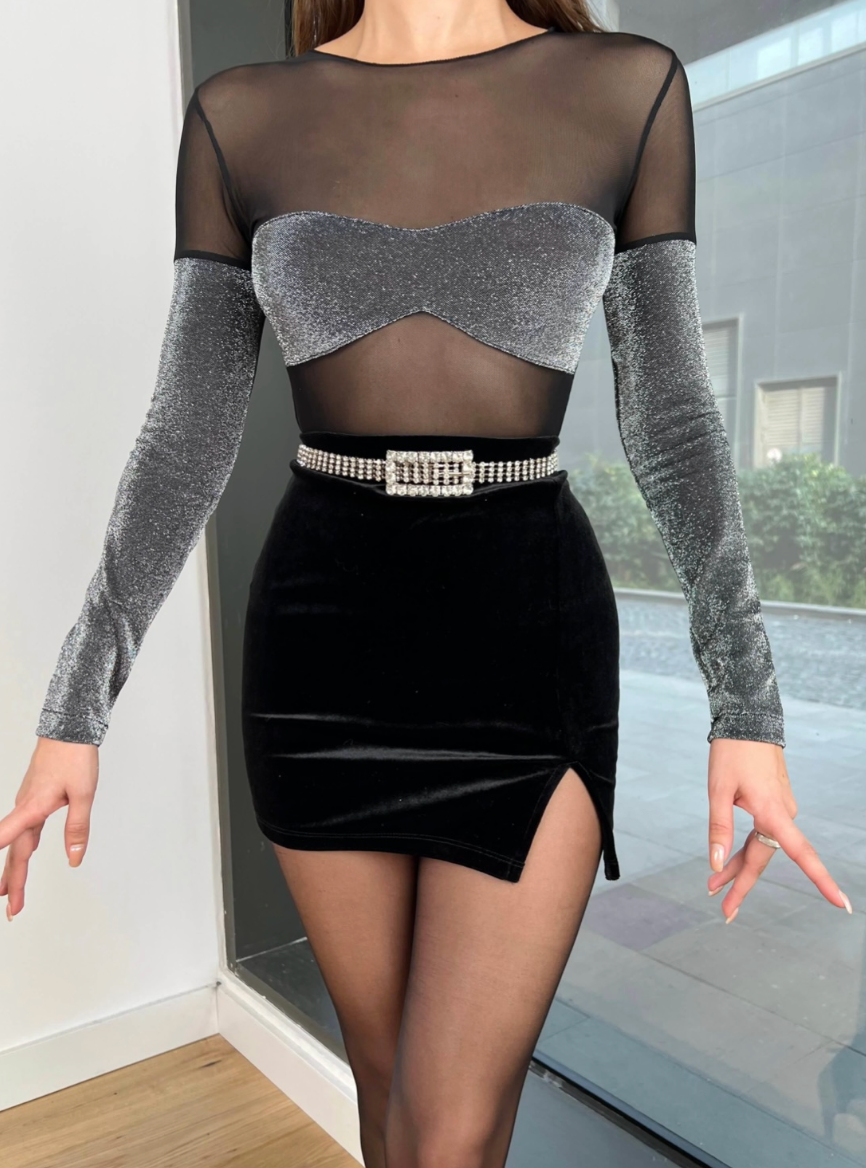 Shimmery sleeve bodysuit