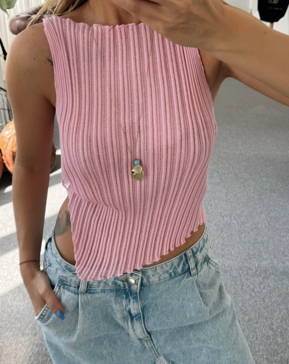 Asymmetrical Transparent Knitted Blouse- 4 COLORS