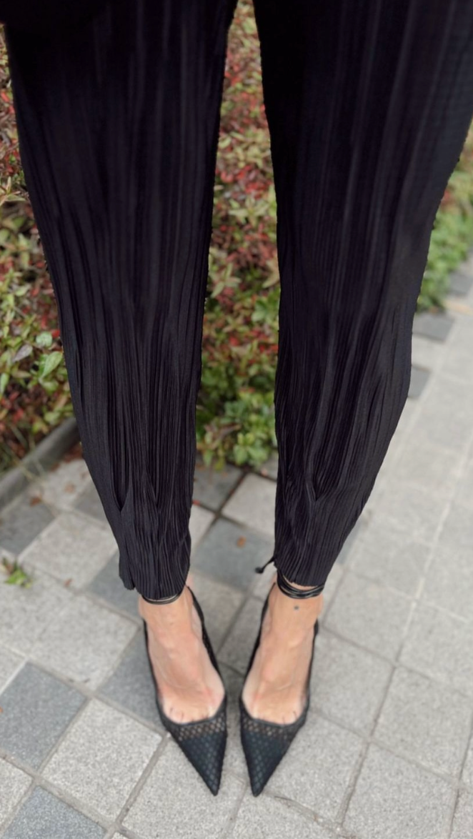 Black Accordion Fabric Shirt Pants Double Women's Suit Emerald