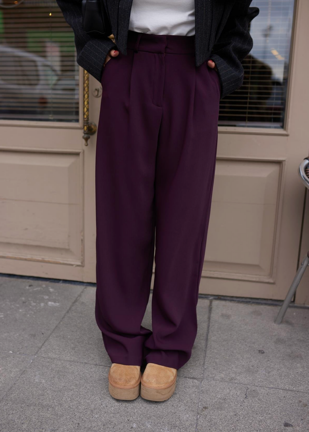 Plum Waisted Dart Stitched Palazzo Trousers