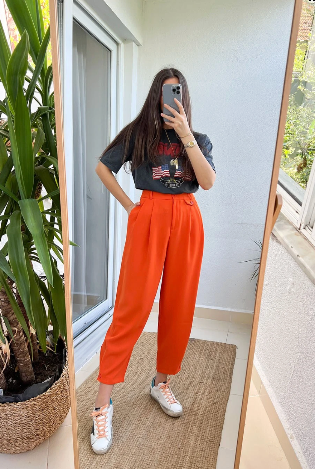 Orange Button-Up Baggy Trouser