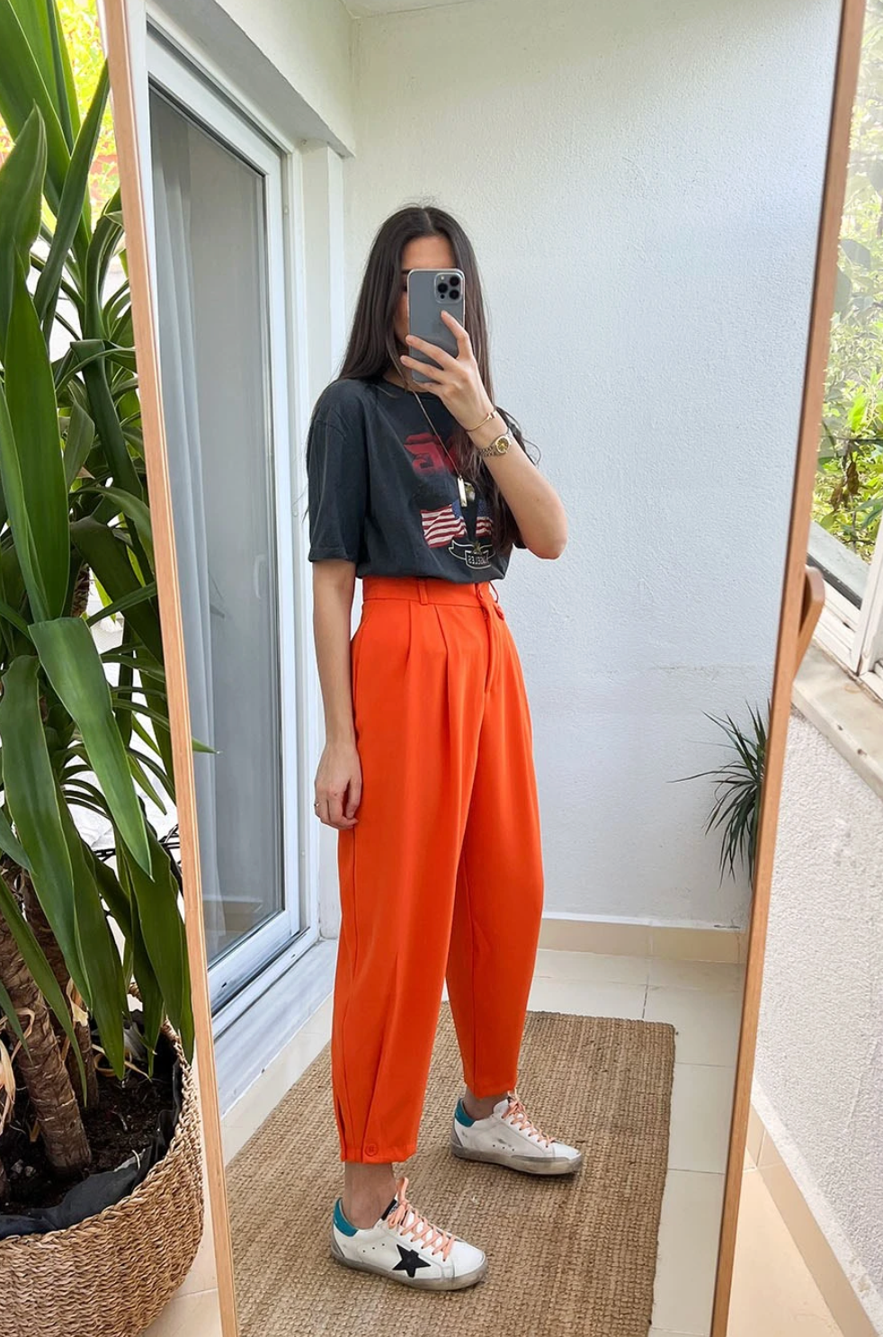 Orange Button-Up Baggy Trouser