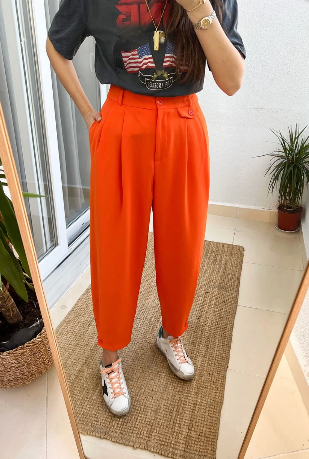 Orange Button-Up Baggy Trouser