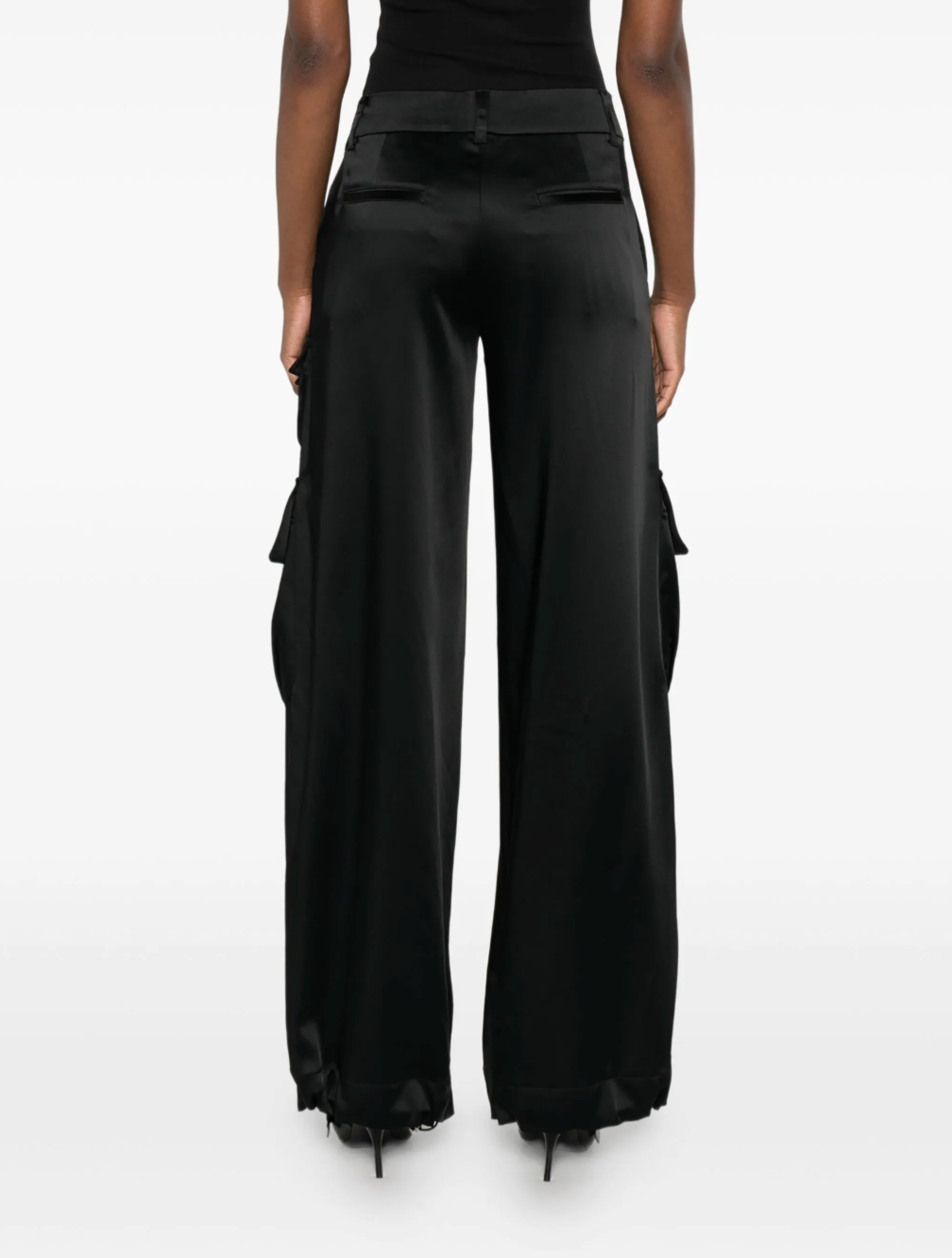 Solid Satin Wide Leg Cargo Trousers