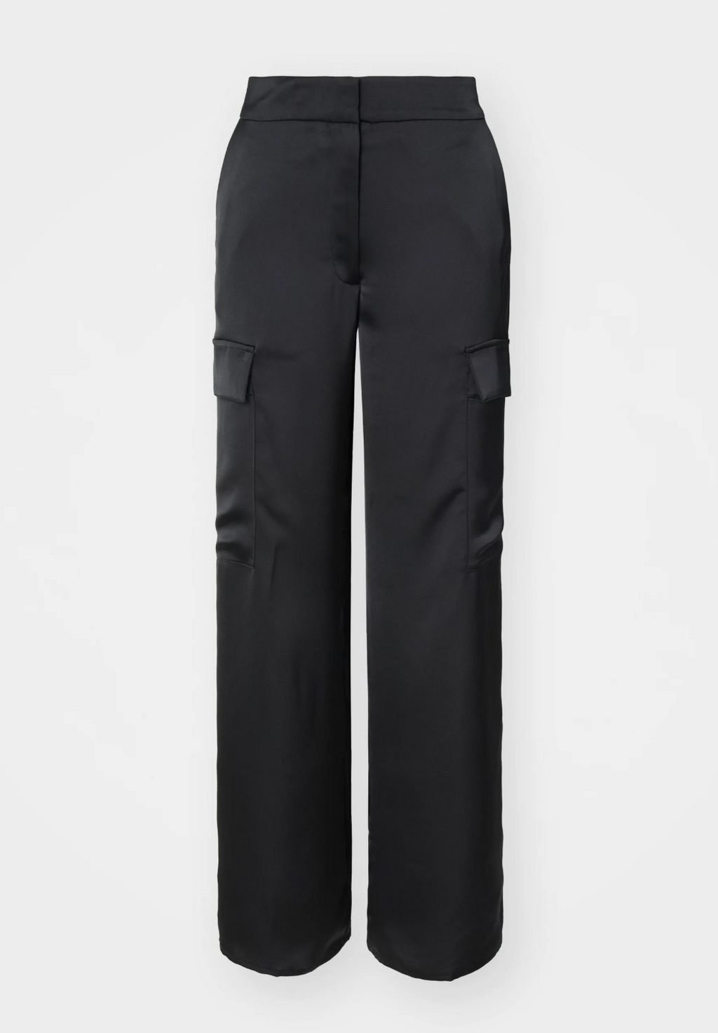 Solid Satin Wide Leg Cargo Trousers
