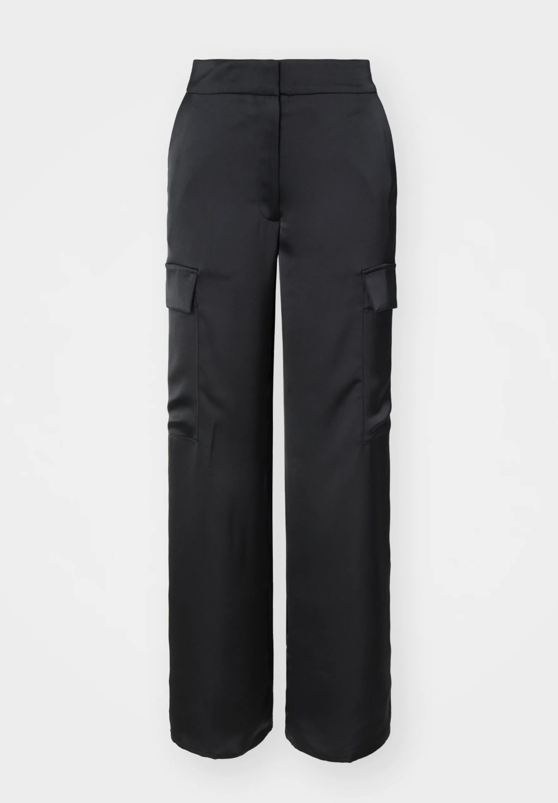 Solid Satin Wide Leg Cargo Trousers