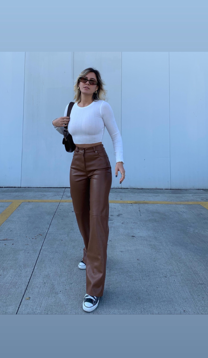 High-rise leather wide-leg pants
