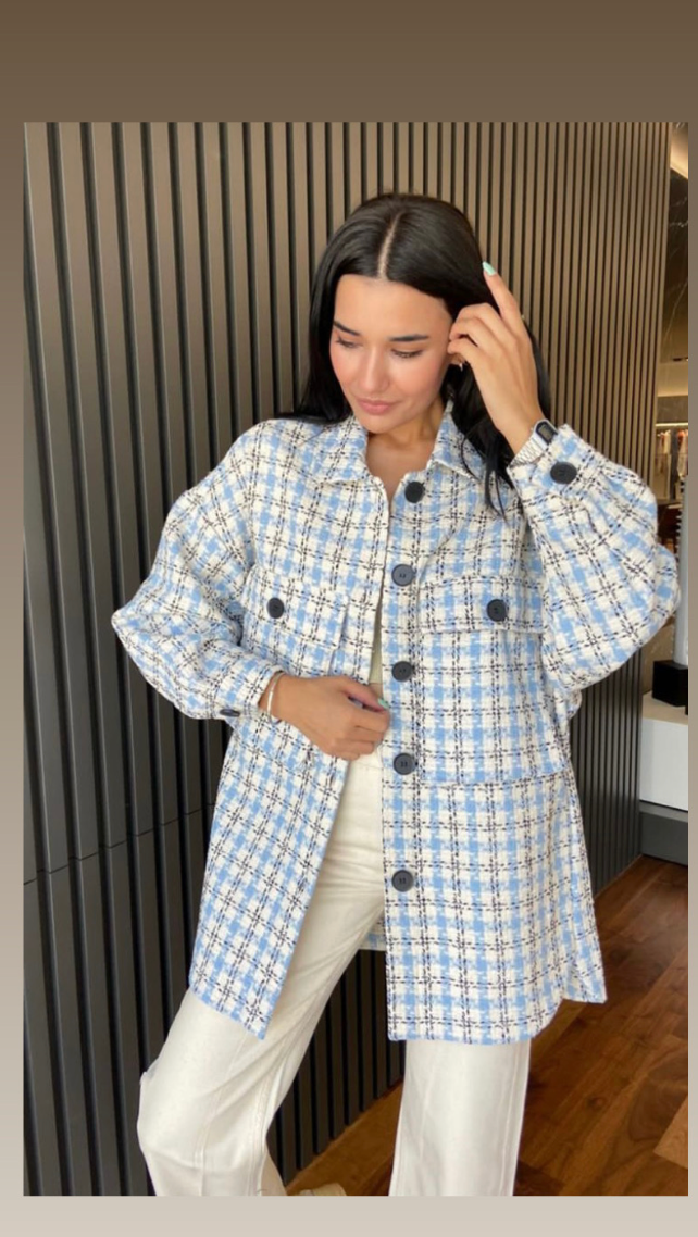 - Blue oversized heavy winter jacket