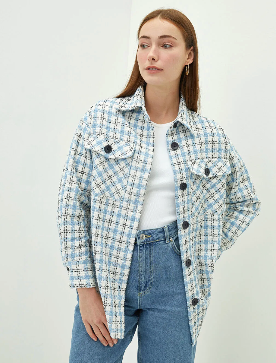 - Blue oversized heavy winter jacket