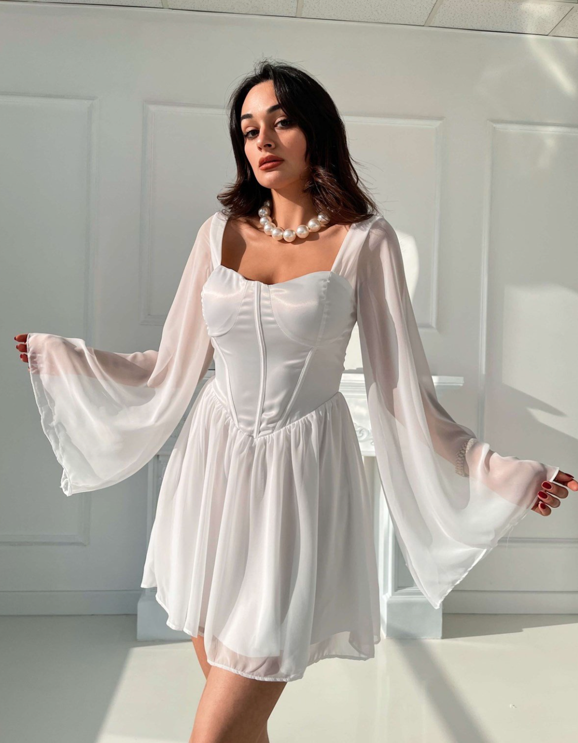 White Corset Detail Tulle Dress