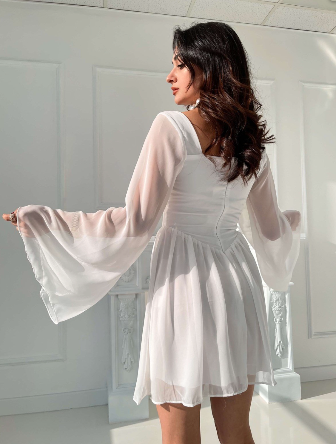 White Corset Detail Tulle Dress