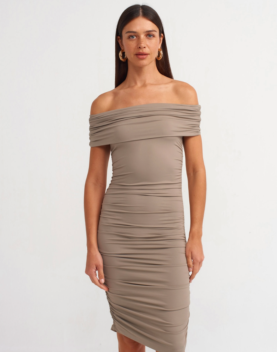 Off Shoulder Gathered Dress