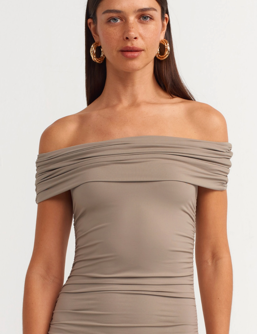 Off Shoulder Gathered Dress