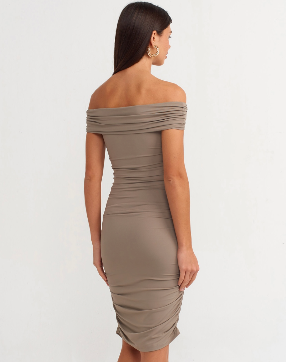 Off Shoulder Gathered Dress