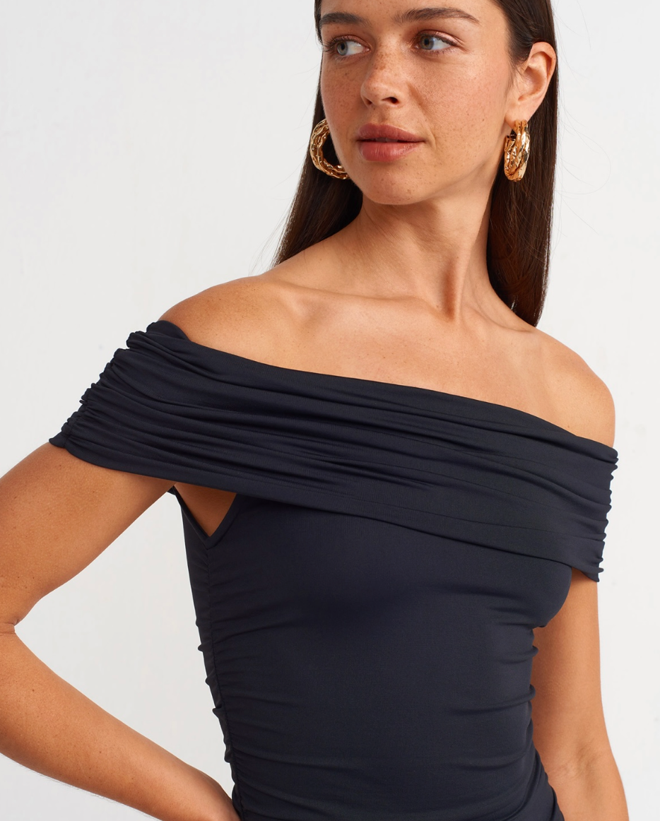 Off Shoulder Gathered Dress