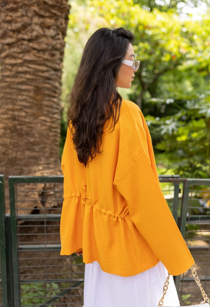 Orange Back Tie Detailed Short Kimono