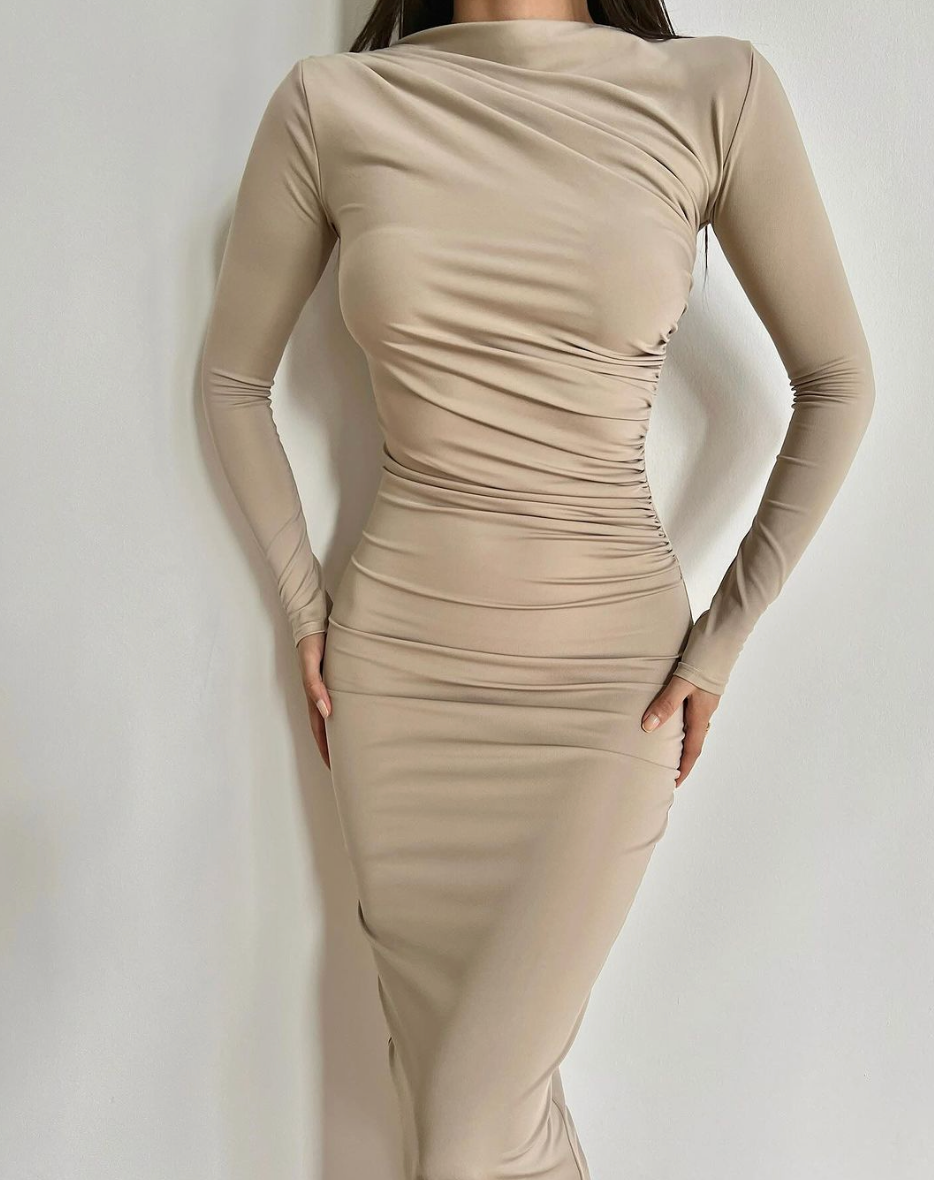 Turtleneck Drape Detailed Gerado Midi Dress
