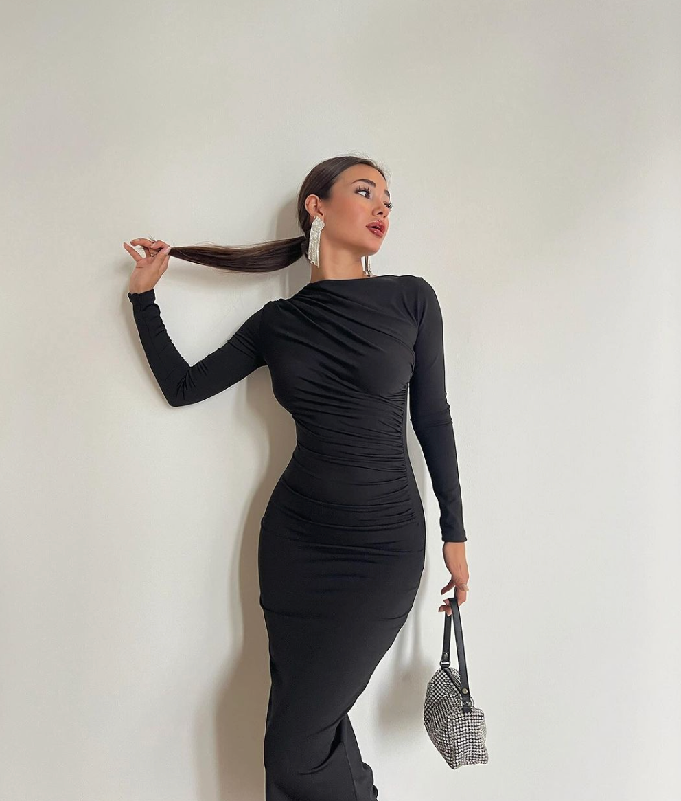 Turtleneck Drape Detailed Gerado Midi Dress