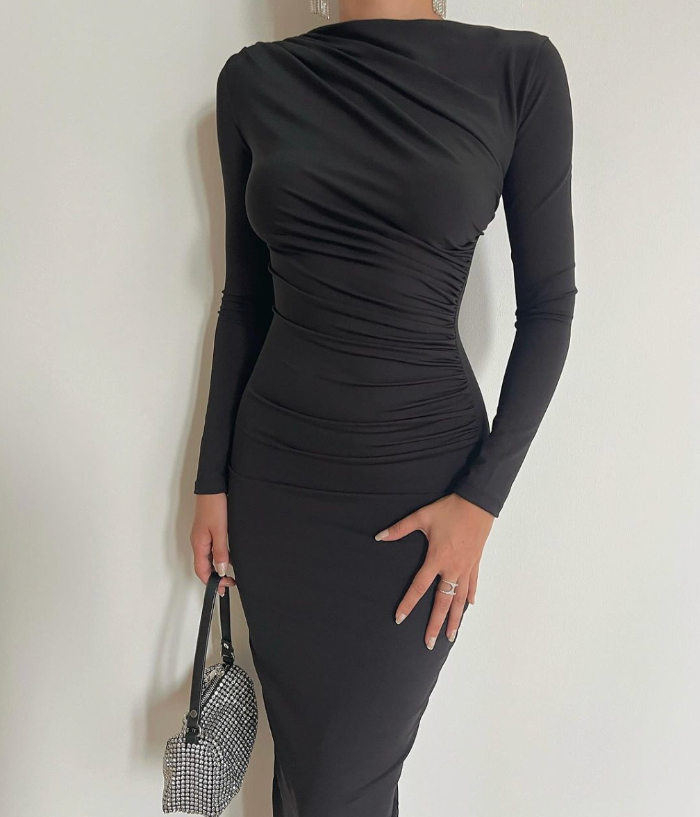 Turtleneck Drape Detailed Gerado Midi Dress