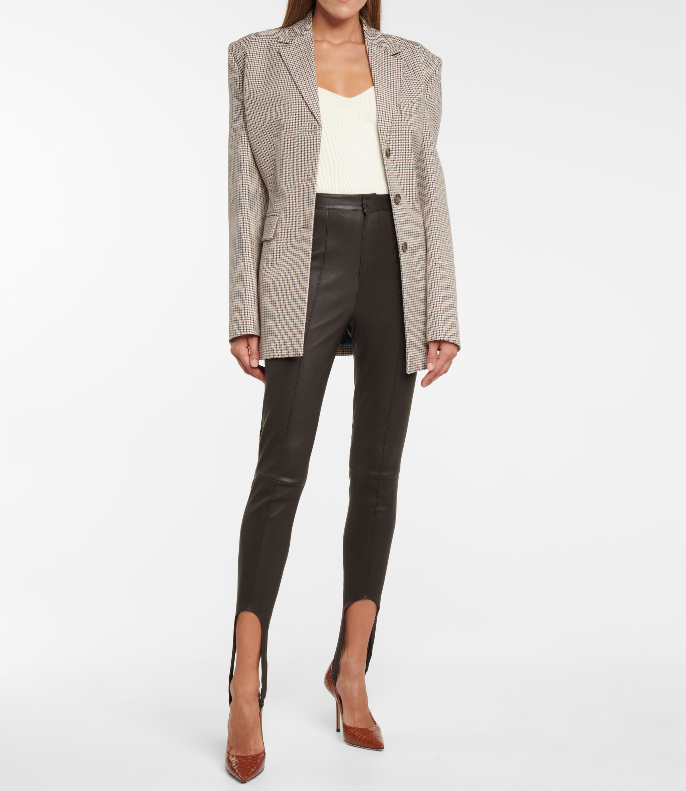 Stirrup leather chocolate brown leather pants