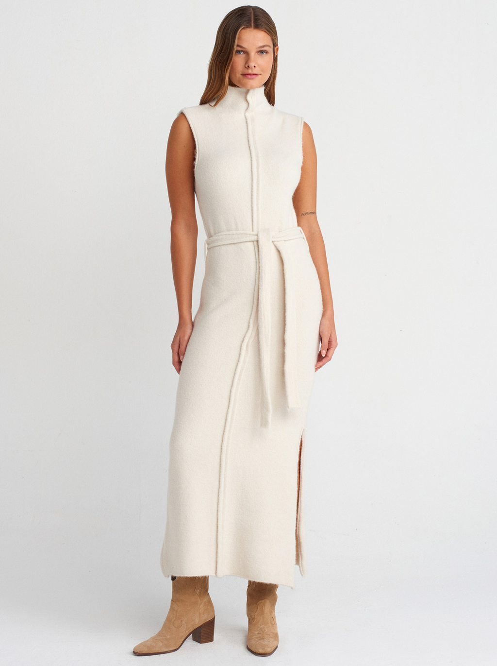 belted Knit-midi-dress