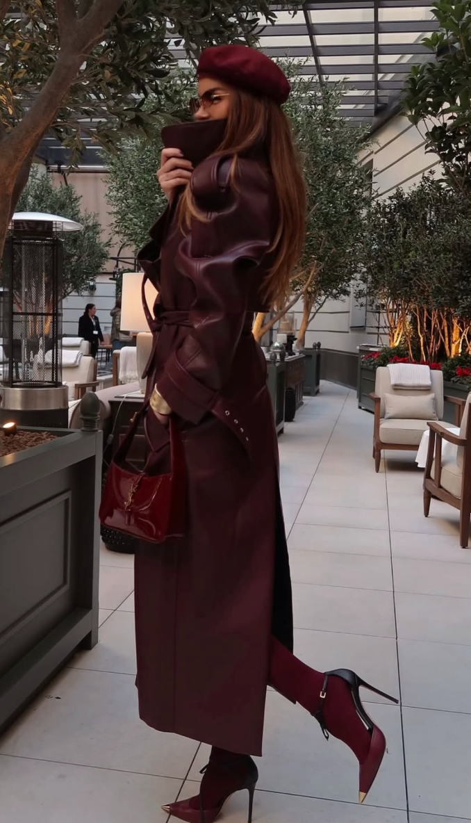 Premium Genuine leather Long coat - Bordo - BY ORDER