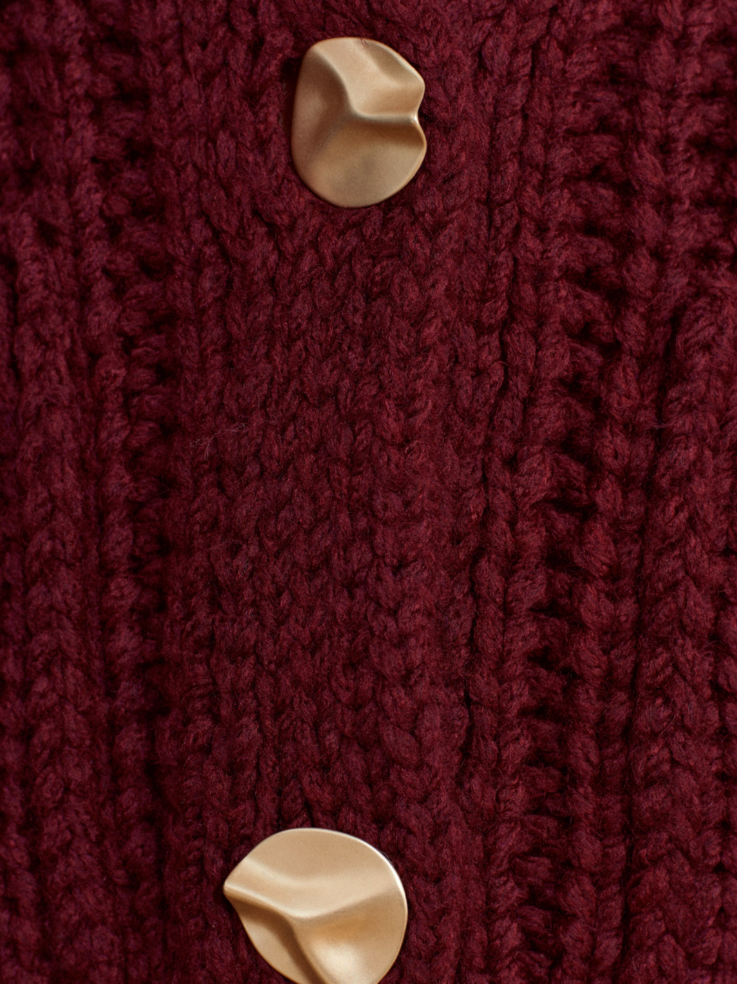 Crew Neck Soft Textured Pocket Buttoned Knit Cardigan-Burgundy