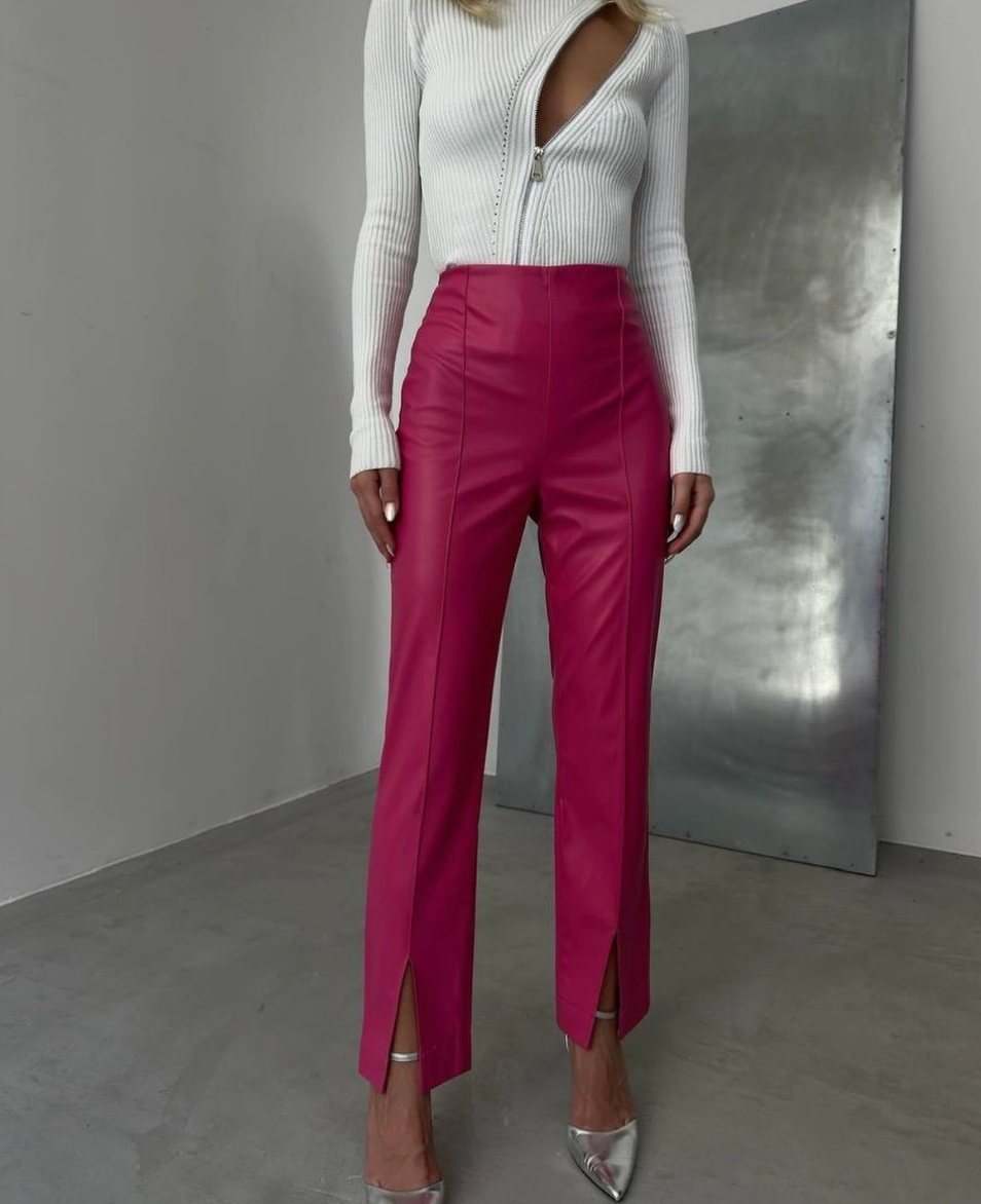 leather straight leg trouser