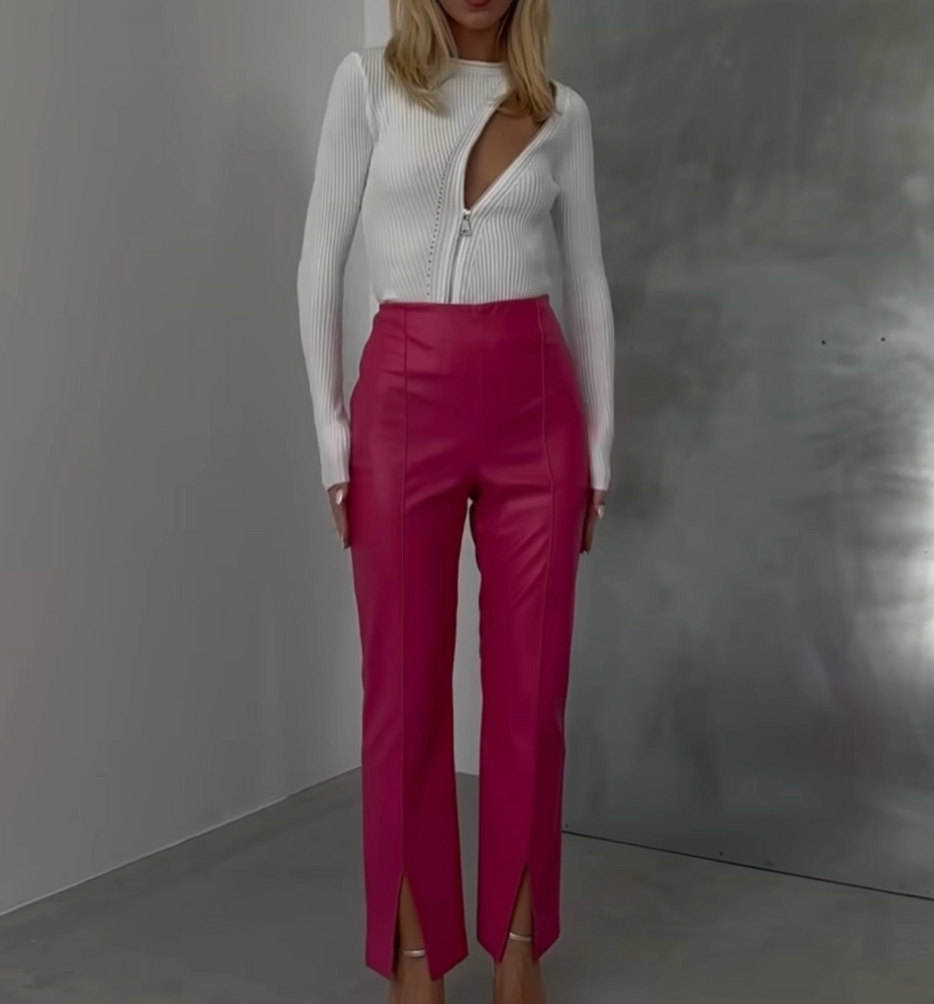 leather straight leg trouser