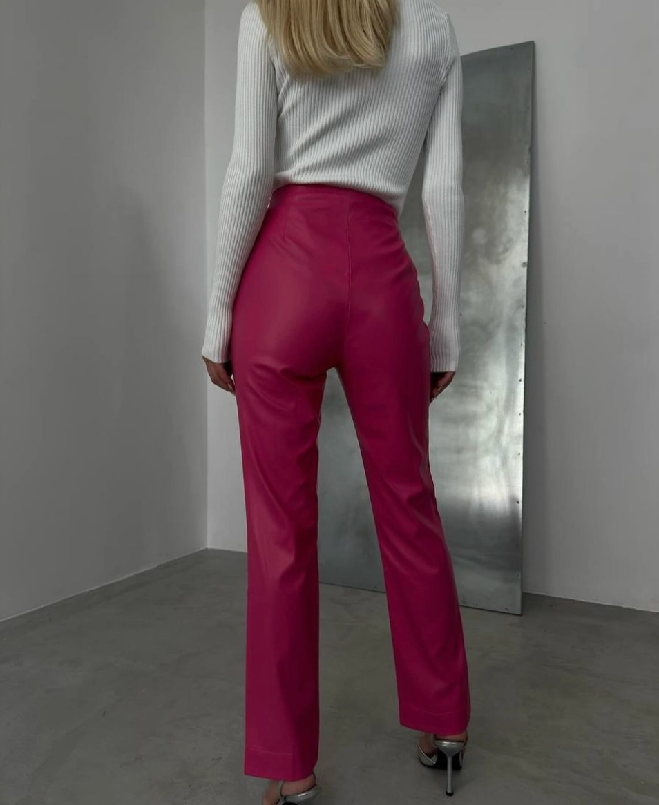 leather straight leg trouser