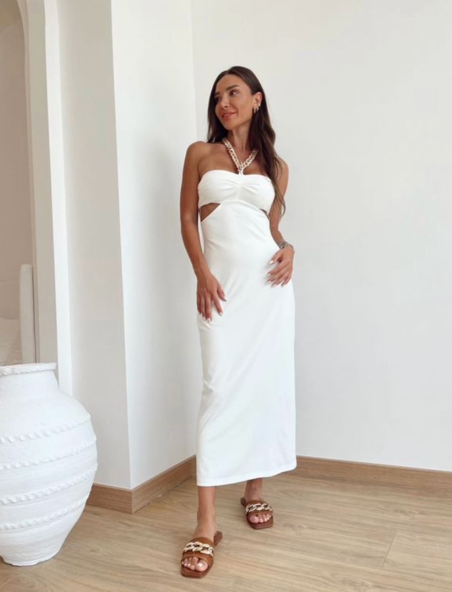 White Chain Neck Strap Dress