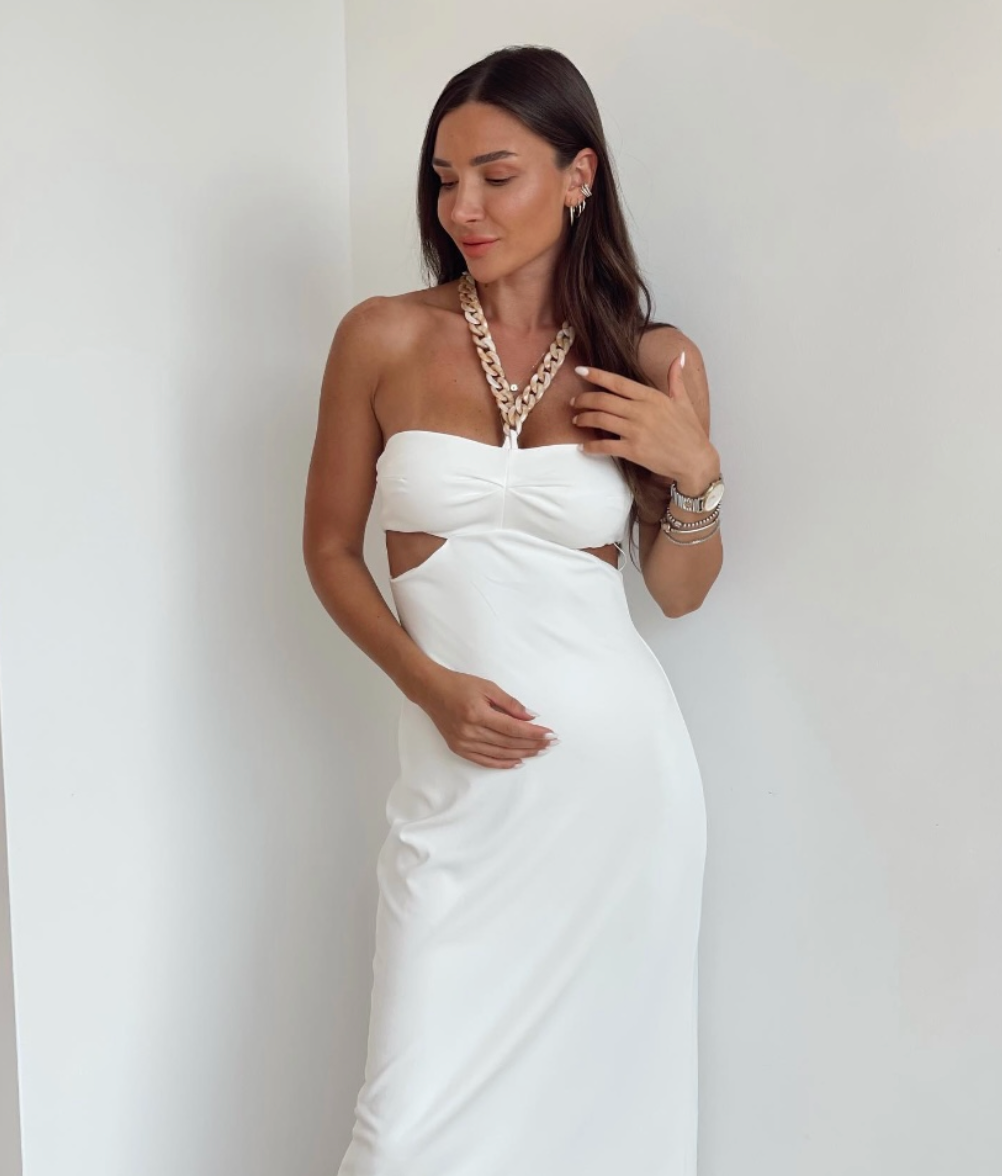 White Chain Neck Strap Dress