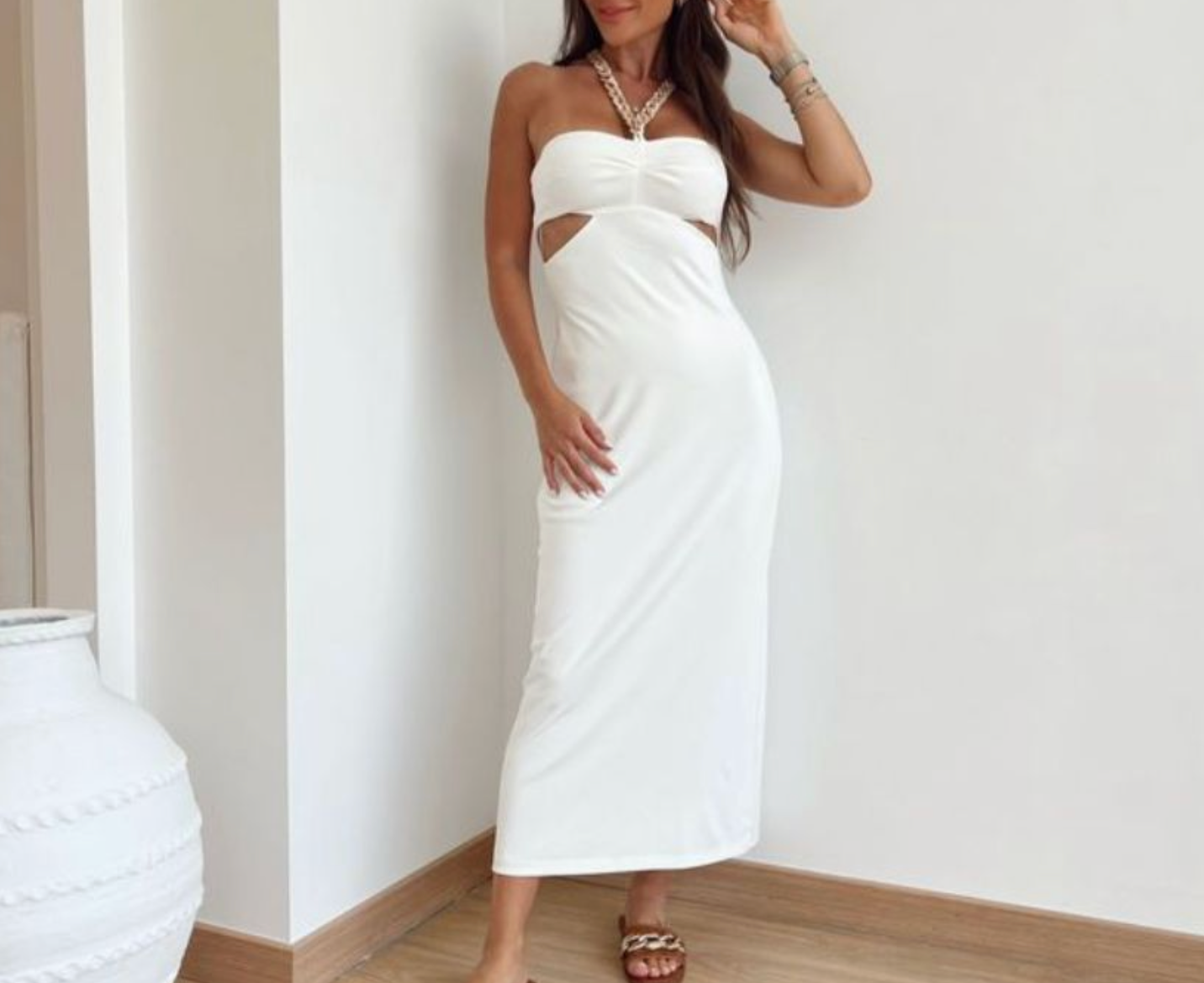 White Chain Neck Strap Dress