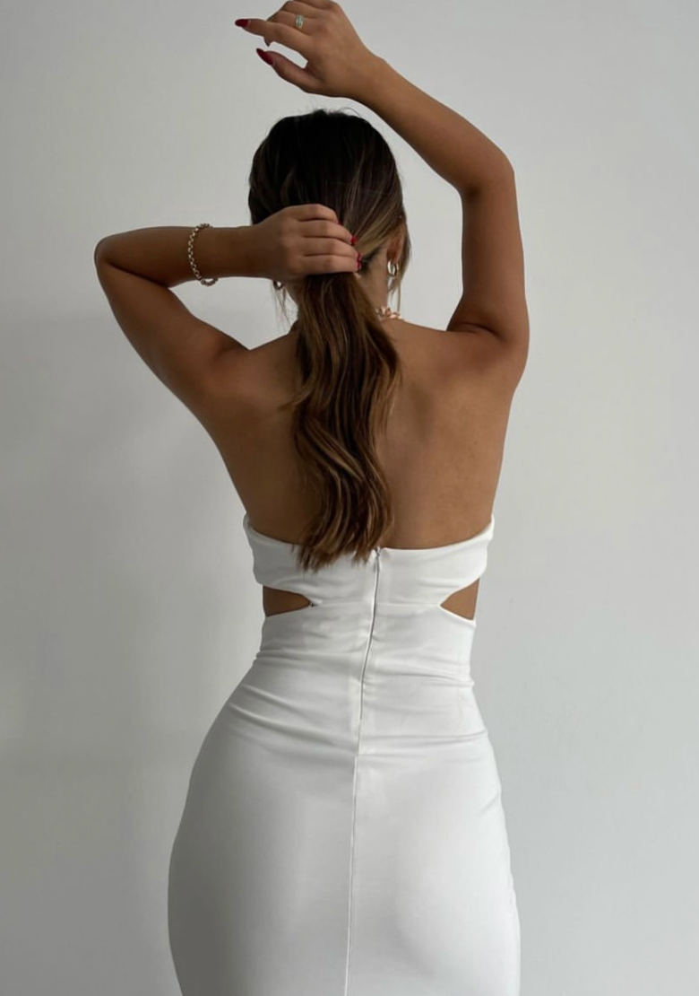 White Chain Neck Strap Dress
