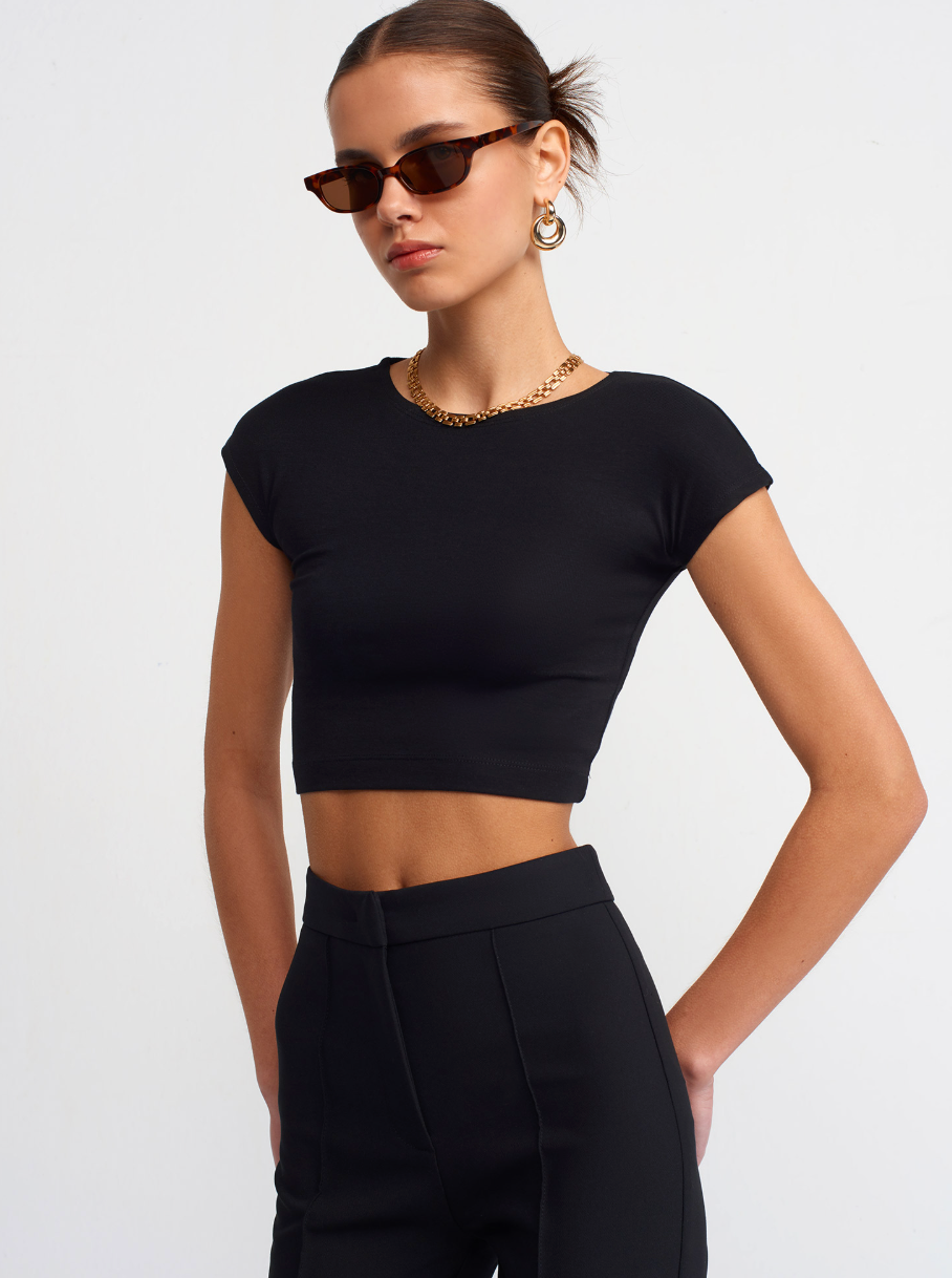 Cotton and Modal Blend Crop Top-Pink