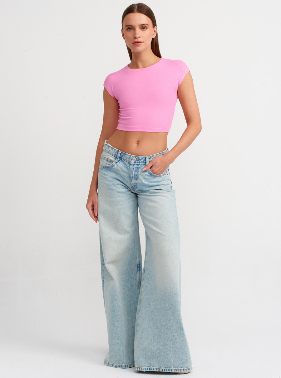 Cotton and Modal Blend Crop Top-Pink